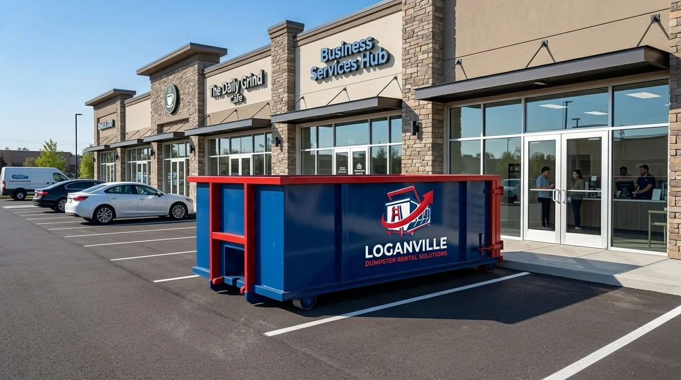 Commercial roll-off container at a retail plaza in Loganville, Georgia Commercial roll-off container at a retail plaza in Loganville, Georgia