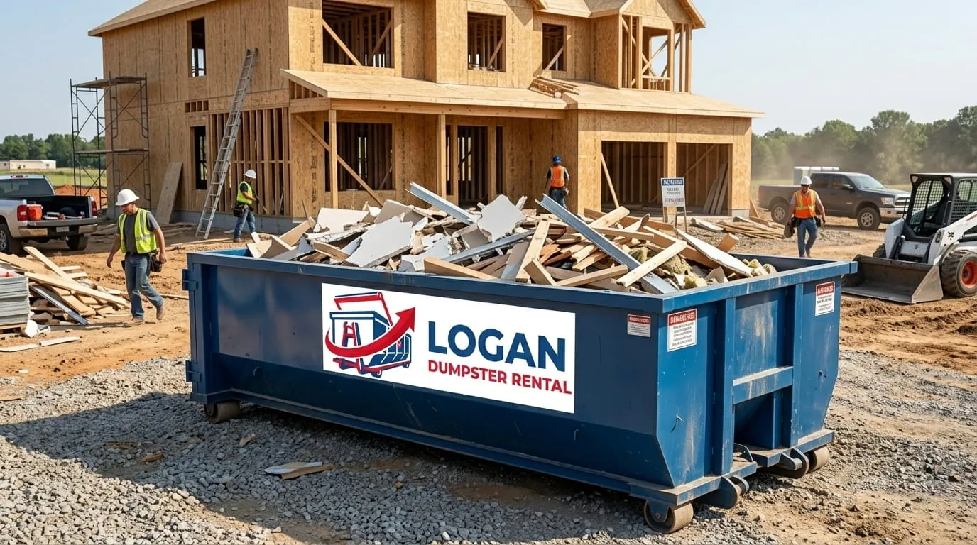 Roll-off container filled with lumber at a framing site in Loganville, Georgia Roll-off container filled with lumber at a framing site in Loganville, Georgia