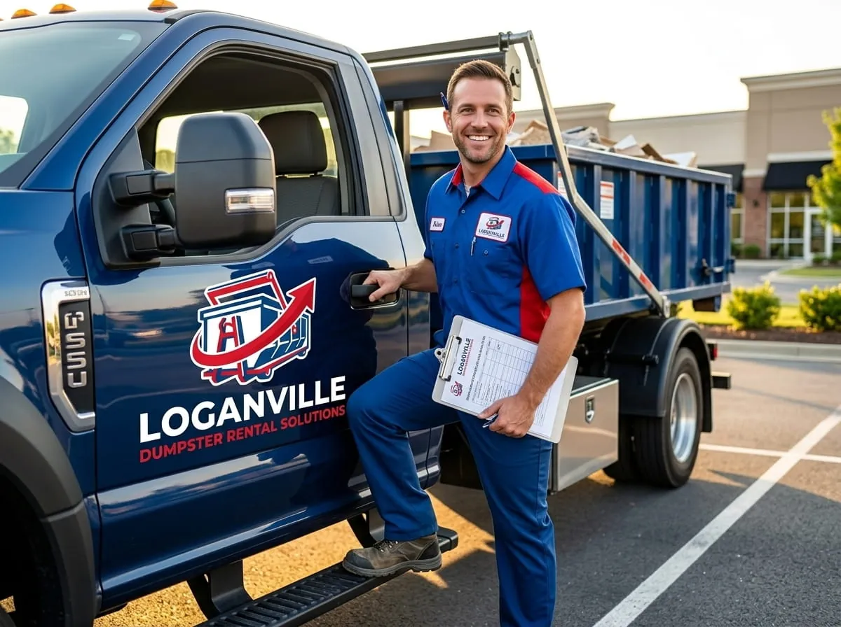 Loganville Dumpster Rental Solutions driver with a delivery schedule beside the truck