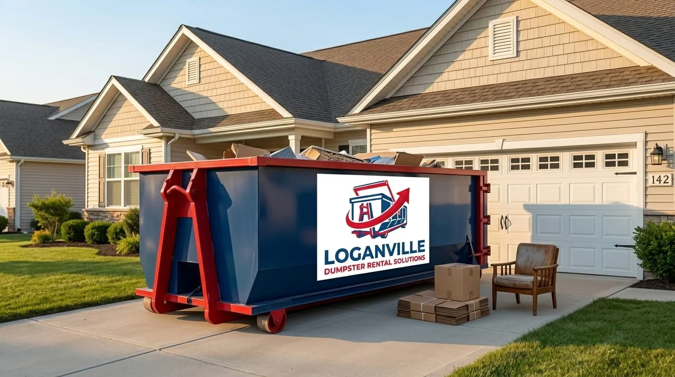 Roll-off container with furniture alongside during a cleanout in Loganville, Georgia